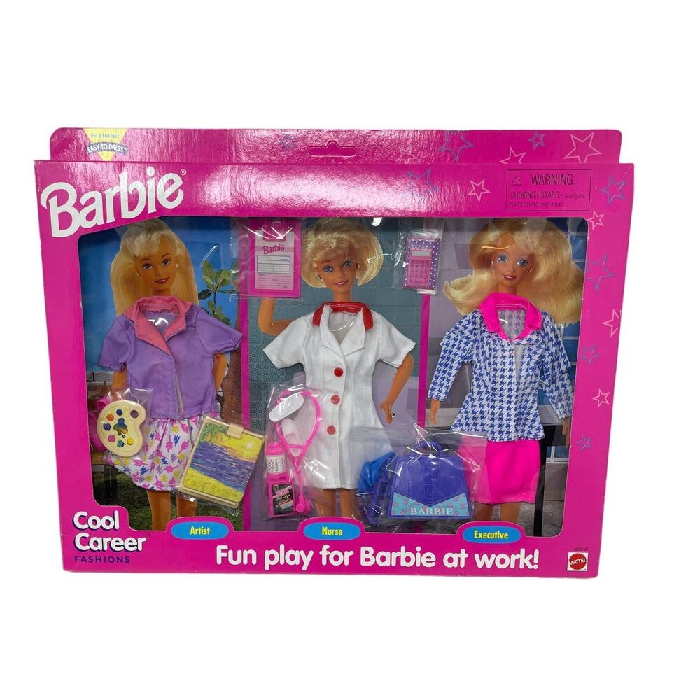 VTG 3 NEW BARBIE 1996 COOL CAREER Fashion NURSE, EXECUTIVE & ARTIST Clothes LOT